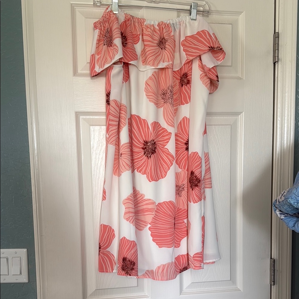 Nine West Off-Shoulder Floral Dress - Orange and White